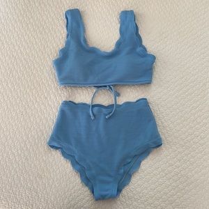 NWOT Zaful blue scalloped high wasted bikini